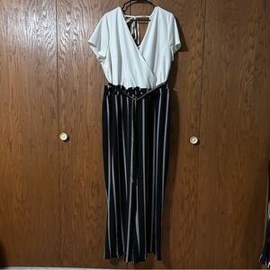 Maurices Black and White Jumpsuit with V-Neck and Wide-Leg Pants